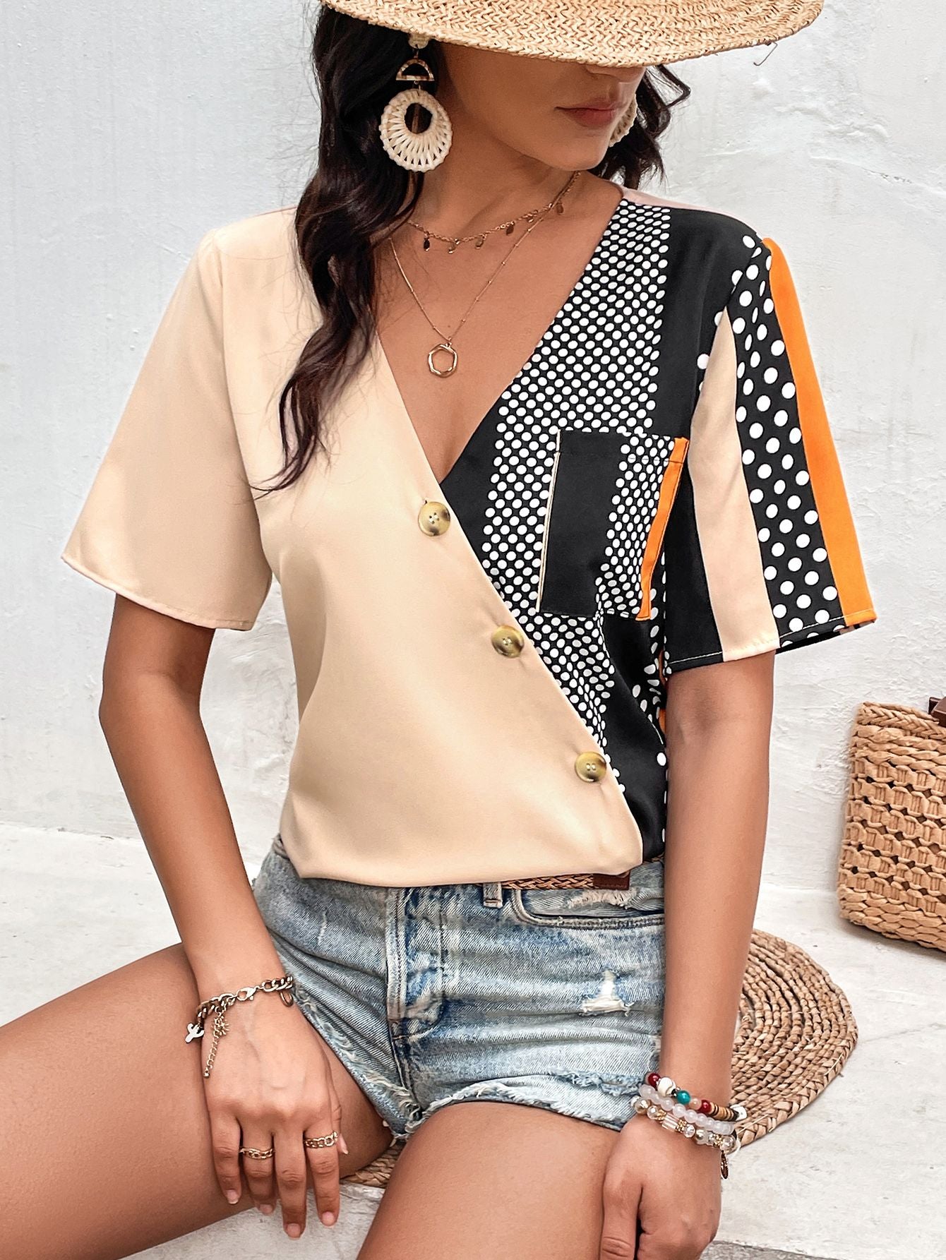 Blusa de manga acampanada con bolsillo