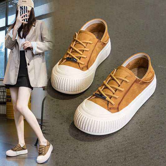 Female Cowhide Platform Soft Bottom Casual Shoes