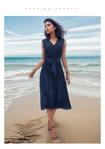 Robe de plage unie sans manches à la mode pour femmes