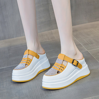 Versatile Korean Style Platform Muffin Authentic Leather Clunky Sneakers