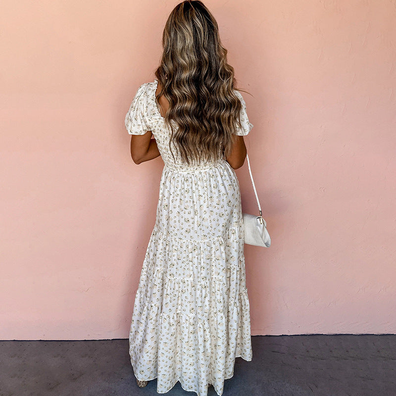 Vestido estampado plisado adelgazante con recorte de cintura a la moda para mujer