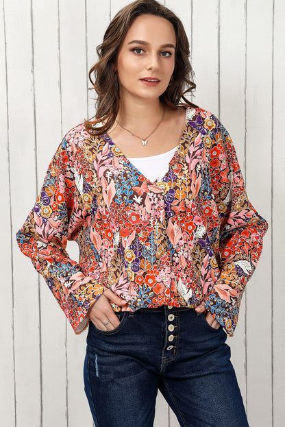 Blusa de manga larga con cuello en V y estampado floral de Double Take