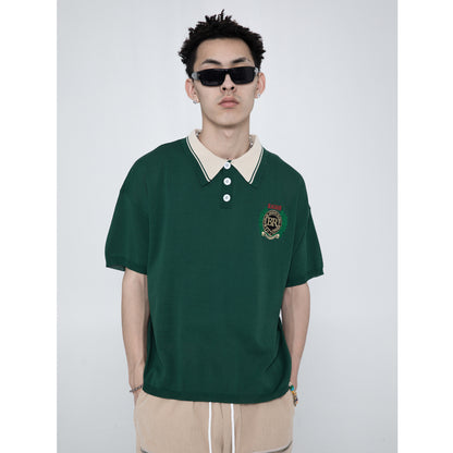 Olive Branch Embroidered Lapel Polo Half Sleeve Vintage T-shirt