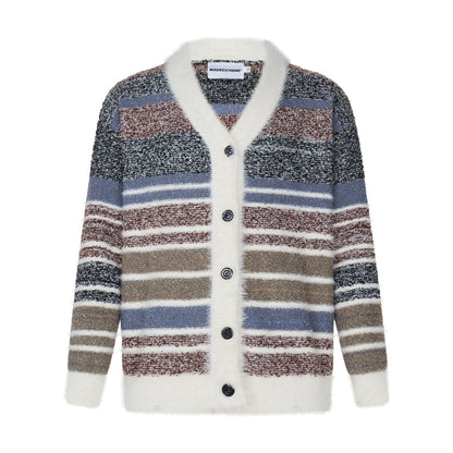 Early Autumn Couple Dopamine Striped Cardigan Campus Retro Soft Glutinous Mohair Knitwear