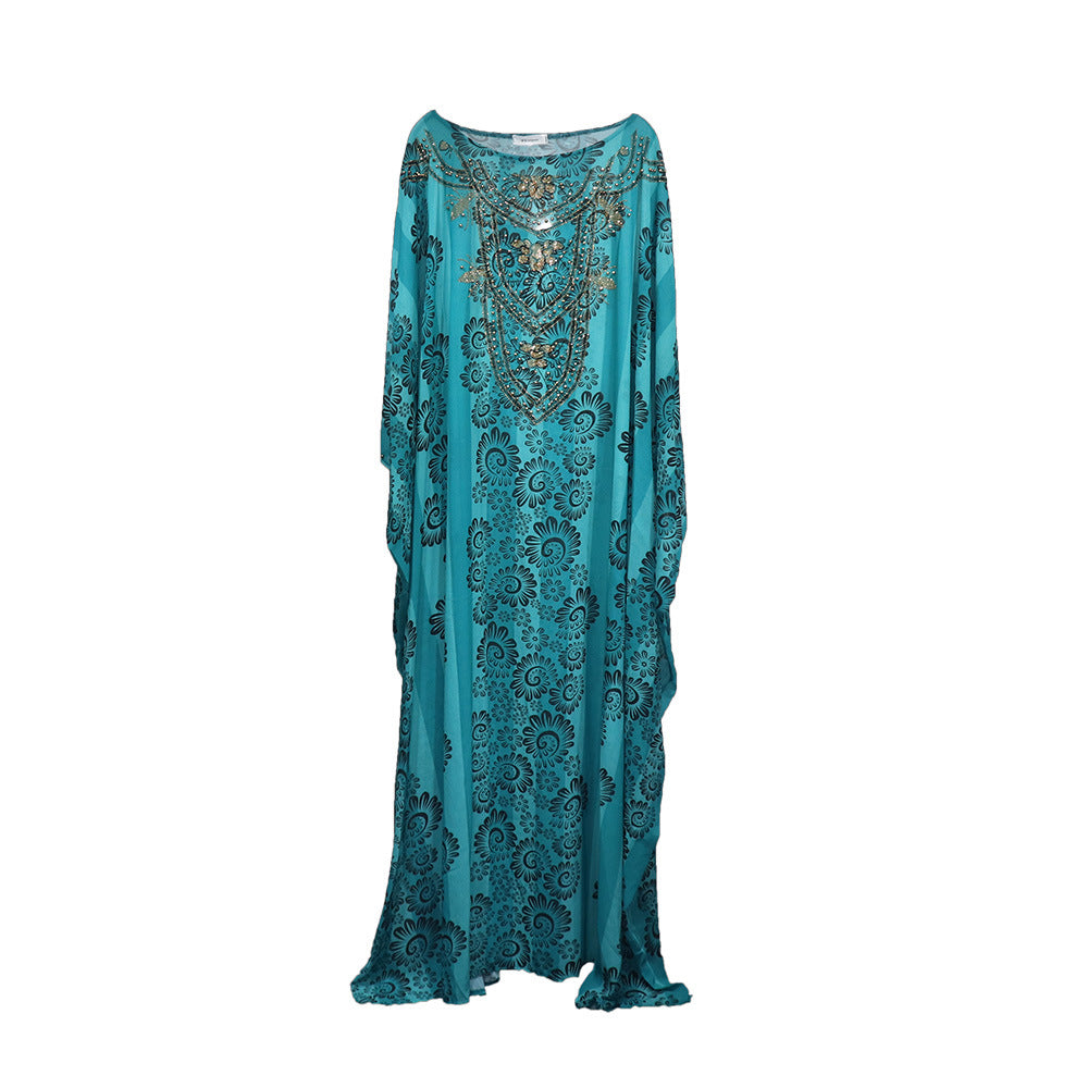 Women's Robe Chiffon Rhinestone Plus Beads Stretch Dress