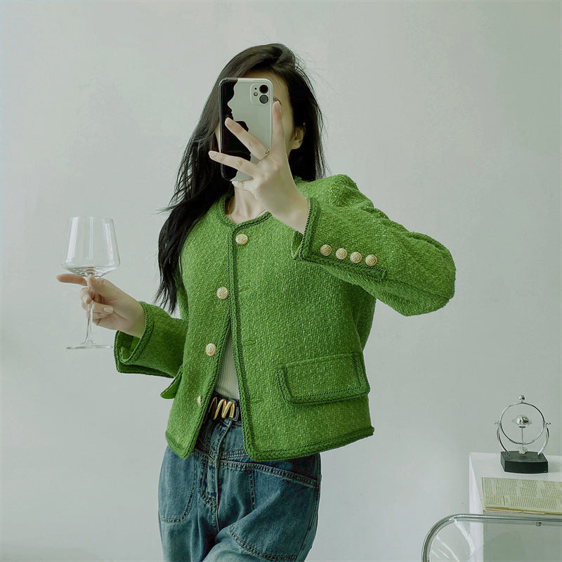 Women's Green Wool Classic Style Coat Top