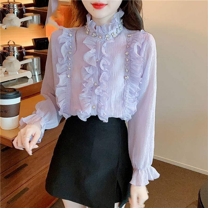 Women's Pure Desire Chiffon Fashion Fungus Edge Top Shirt