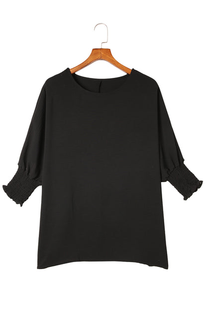 Blusa informal de negocios con manga de murciélago lisa negra para mujer