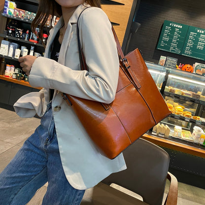 Big Bag Genuine Leather  Capacity Cowhide Messenger Bag Female Hand-held Tote