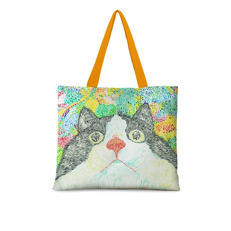 Bolso de hombro con ilustración de gato, bolso de lona de gran capacidad