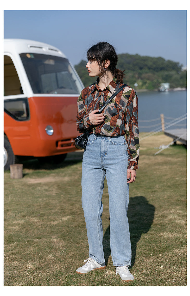 Camisa de flores de manga larga estilo Retro de Hong Kong, Top holgado de primavera y otoño