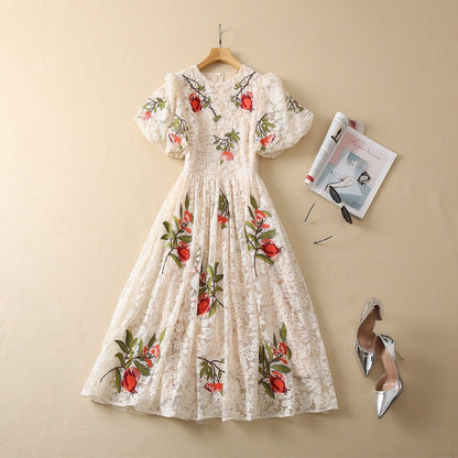 Round Neck Lantern Sleeve Lace Dress