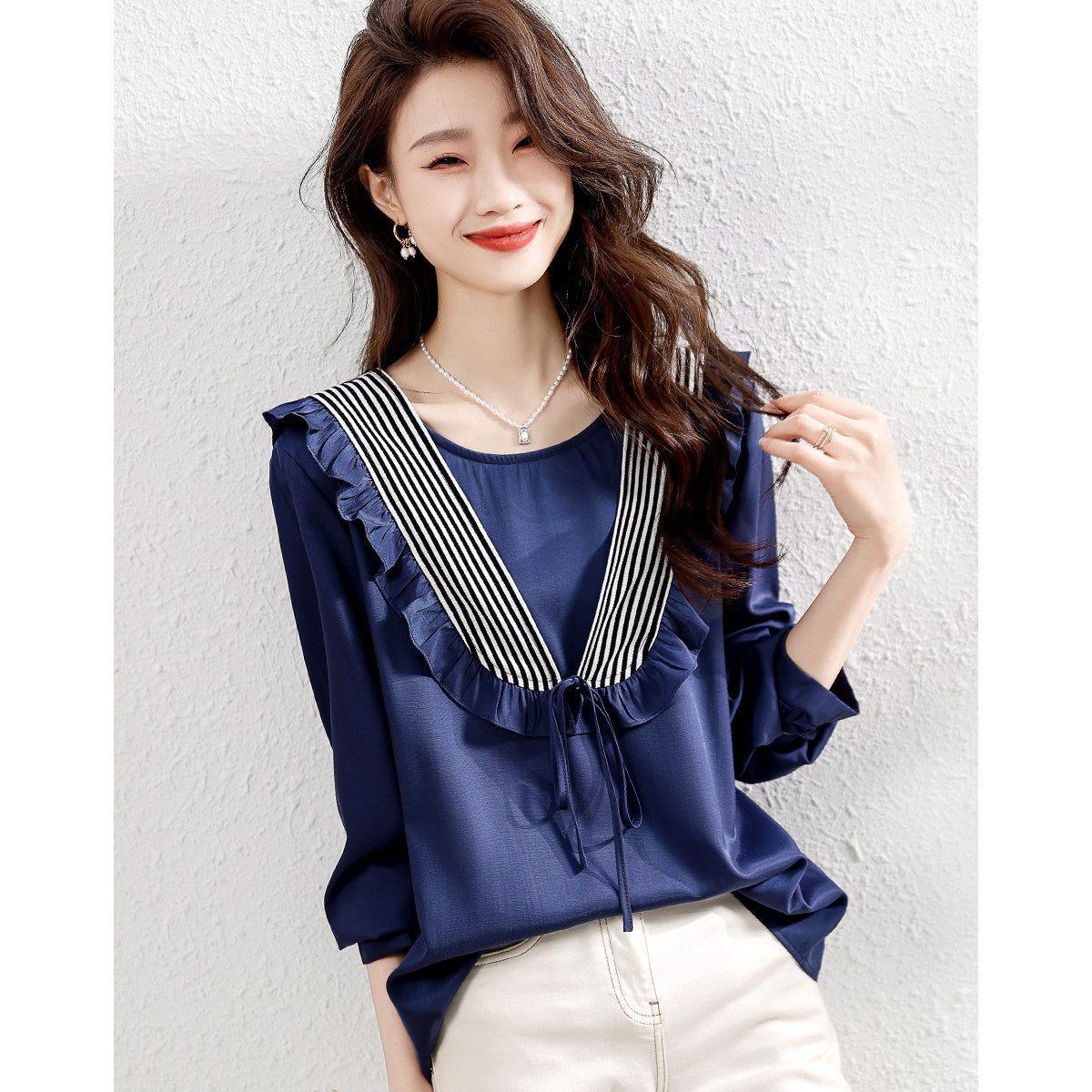 Big-name Fungus Edge Casual Loose Stitching Collar Shirt