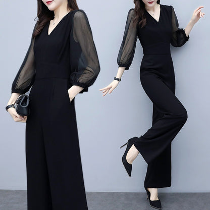 Black Fashion Chiffon Jumpsuit High Waist V Neck