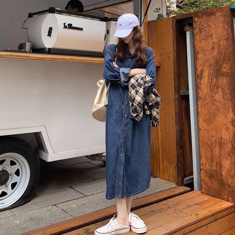 Vestido de manga larga estilo retro de Hong Kong para mujer