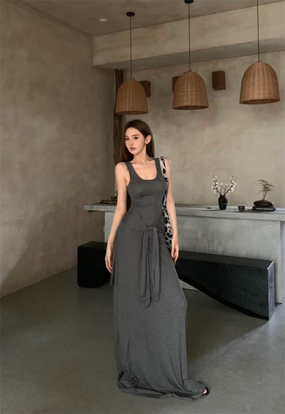 Design Solid Color Vest Long Dress