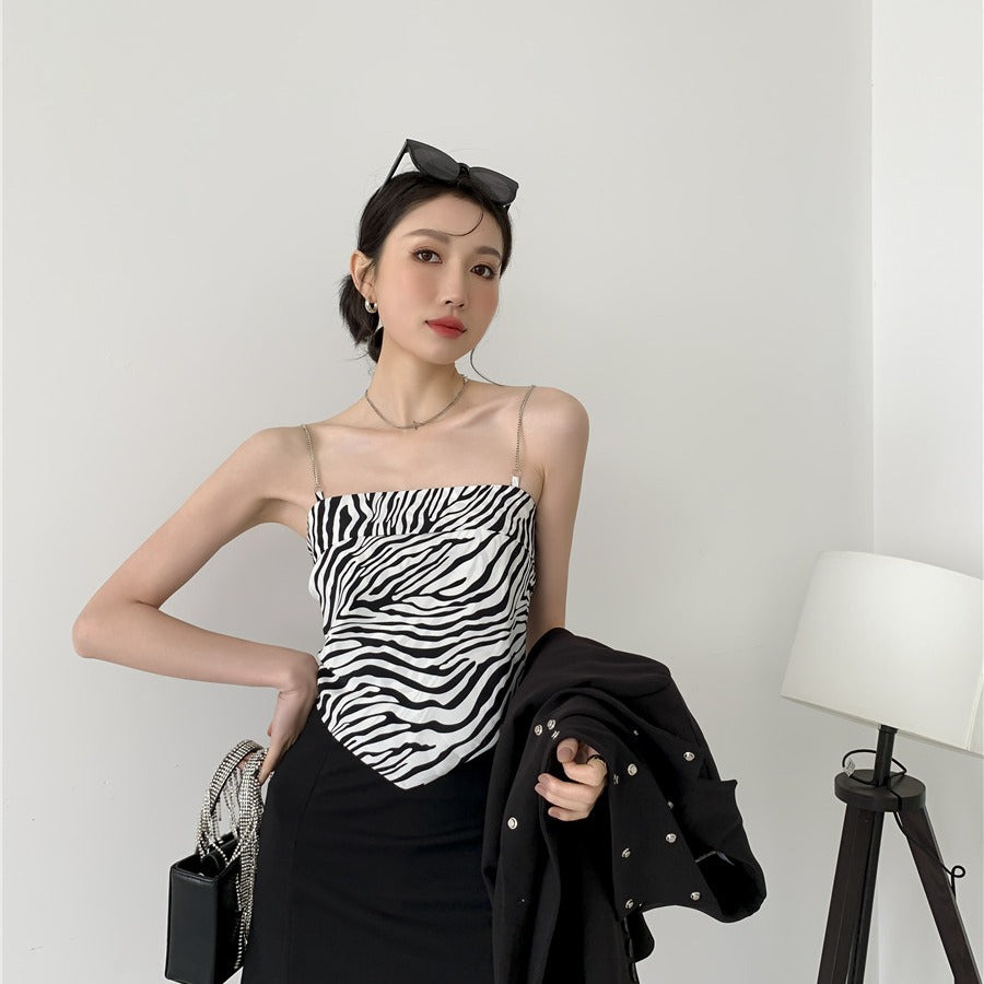 Zebra Pattern Metal Chain Short Slim Camisole Women's Inner And Outer Sleeveless Top