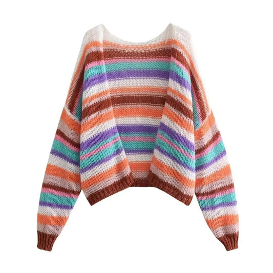 Manteau cardigan pull paresseux couleur arc-en-ciel pour femme