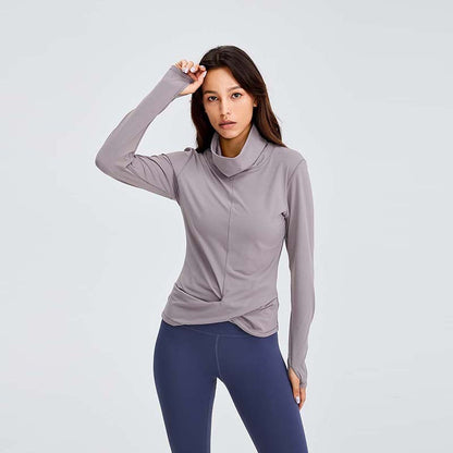 Vêtements de Yoga à col haut, Slim, amincissants, très extensibles, couleur unie, boucle de doigt