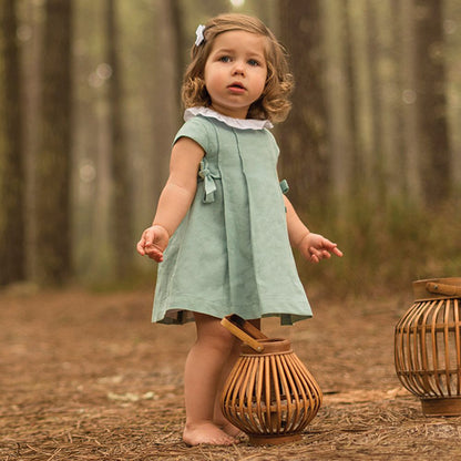 Spot falda coreana para niños, ropa para niños de primavera y verano, vestido de princesa con lazo de manga corta