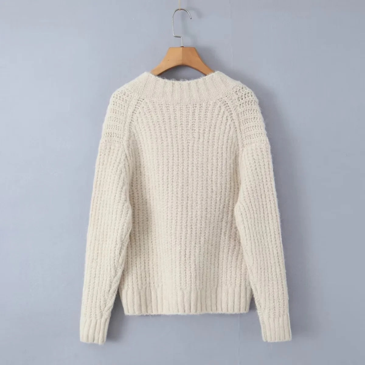 Simple All-in-one Solid Color V-neck Long Sleeve Sweater Sweater Woman