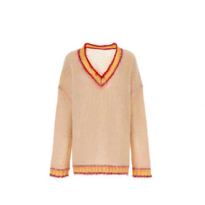 Knitwear V-neck Long Pullover Flocking Mohair Autumn And Winter Sweater