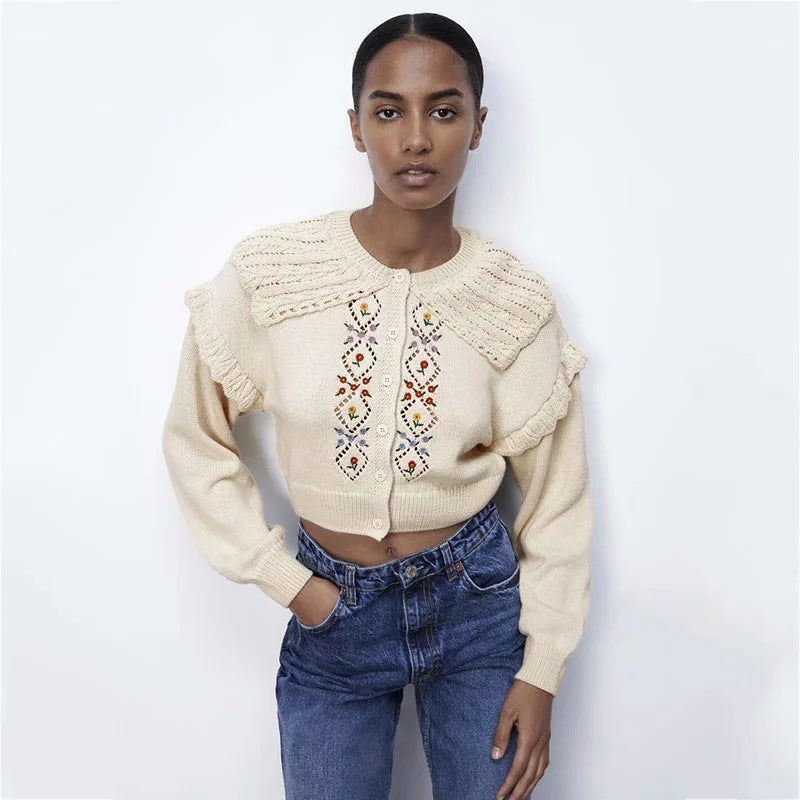 Knitted Cardigan Early Autumn Crochet Hollow Collar Top