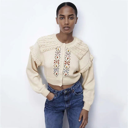 Knitted Cardigan Early Autumn Crochet Hollow Collar Top