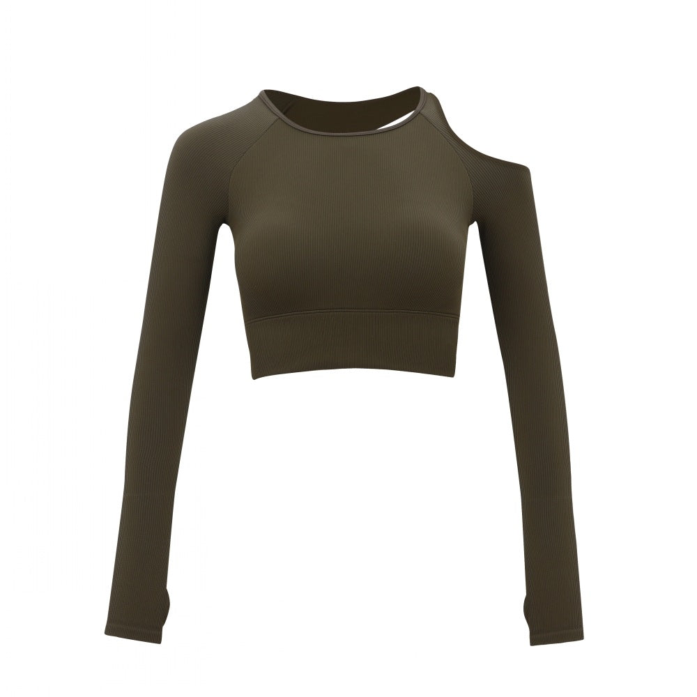 Long Sleeve T-shirt Yoga Clothes With Chest Pad One Shoulder Hollow Irregular