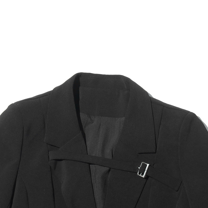 Temperament Commute Buckle Design Long Suit Jacket