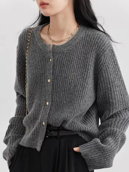 Autumn And Winter Simple Round Neck Knitted Cardigan