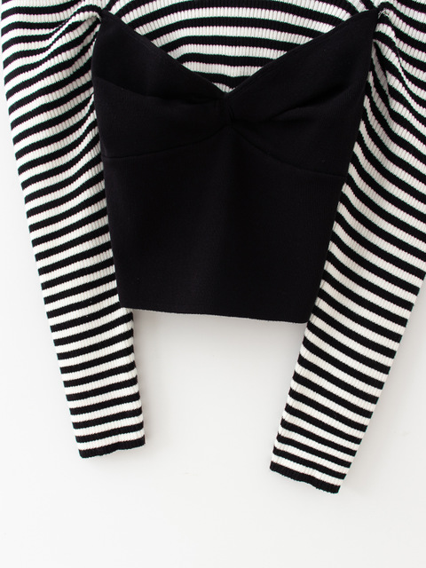 Bubble sleeve striped sweater