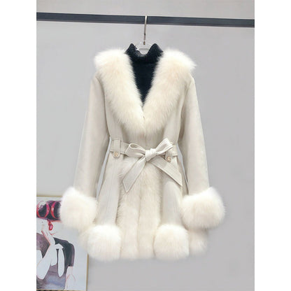 Leather Coat Suede Fur Integrated Mid-length Western Style Slimming