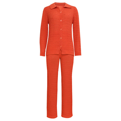 Chemise en tricot de couleur unie, pantalon à jambe droite, costume de mode