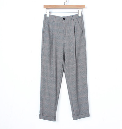 MOMO foam port flavor old pants, new chic lattice nine pants, radish curled suit trousers