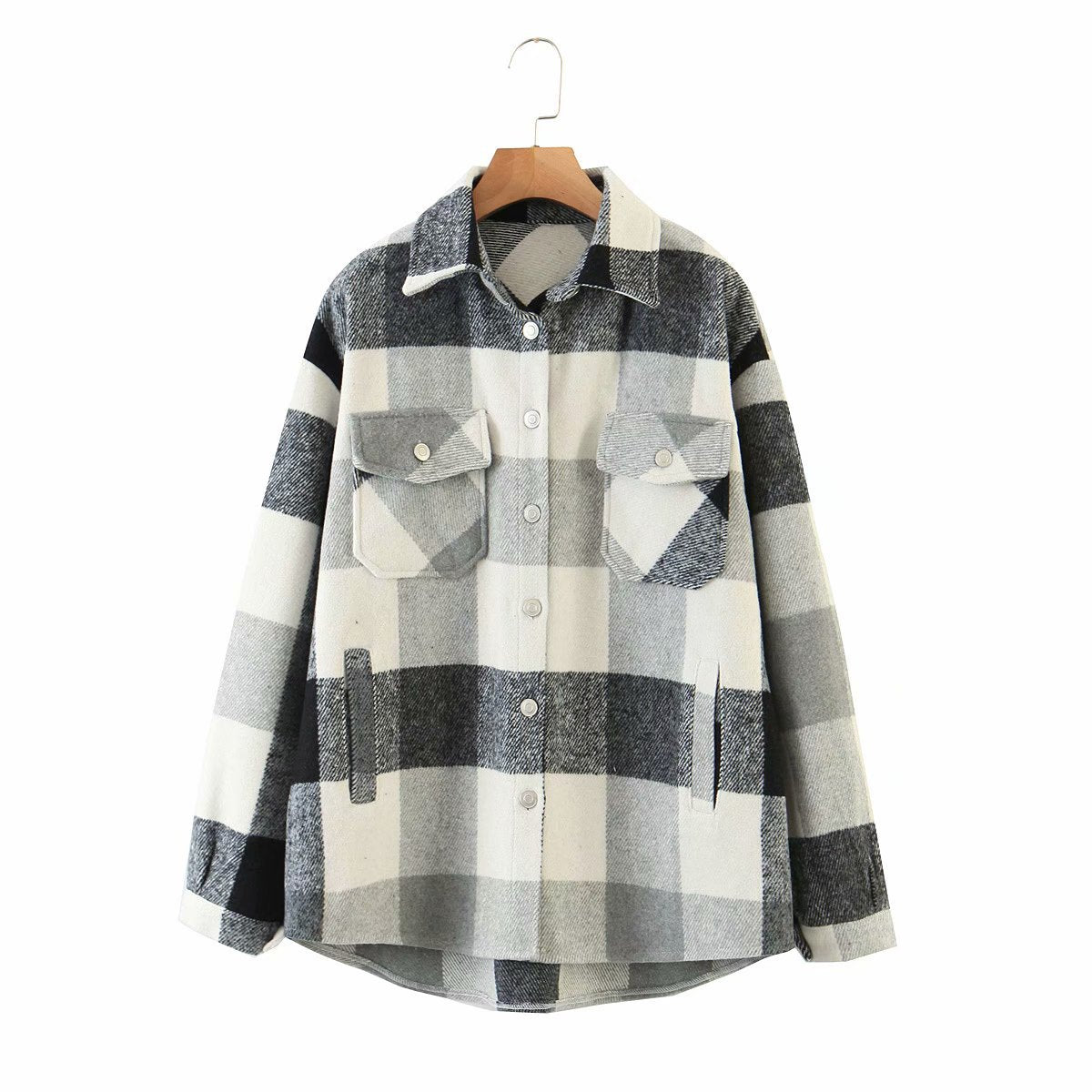 Lapel check wool coat