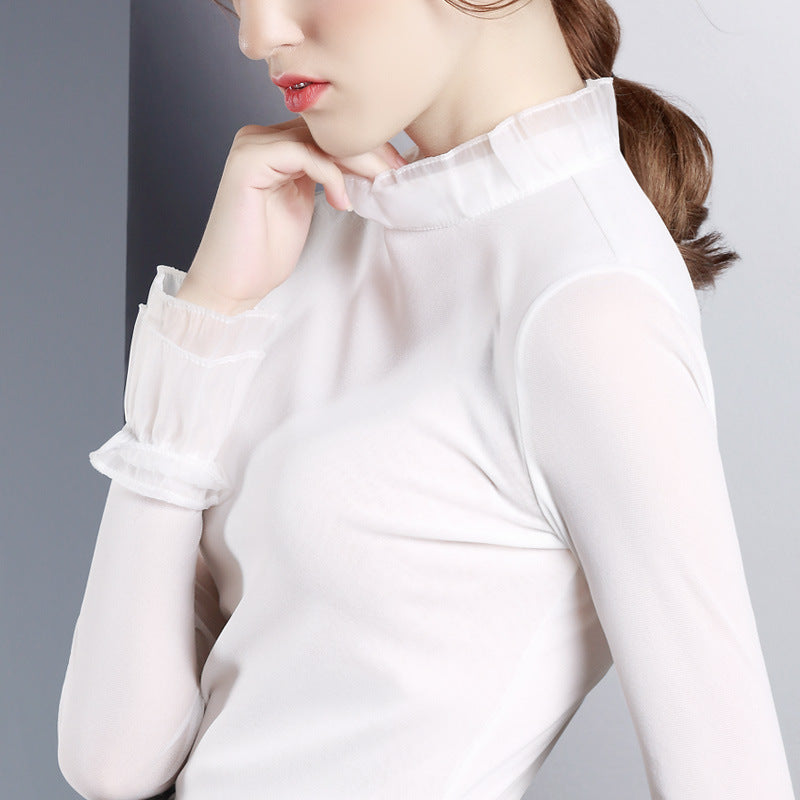 Lotus leaf collar mesh bottoming shirt