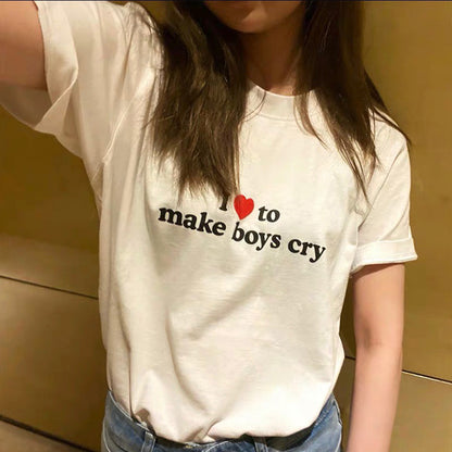 Camiseta de manga corta para mujer con estampado de letras humorísticas Ins media manga