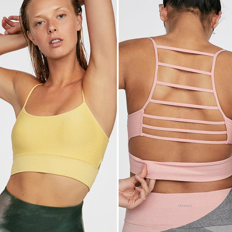 Open-back striped sports bra