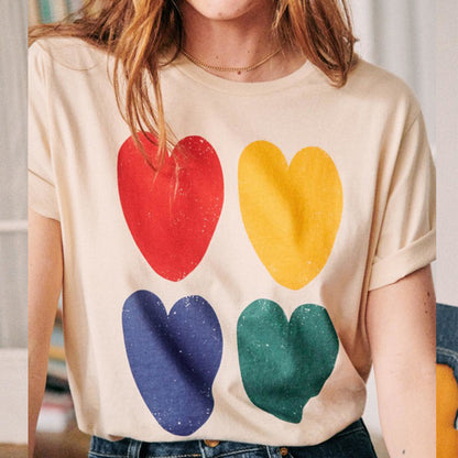 Niche art 4 color heart round neck short sleeve