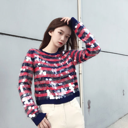 Striped sequined sweater