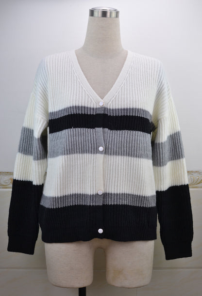 European and American Cardigan Jacket Stitching Sweater Top