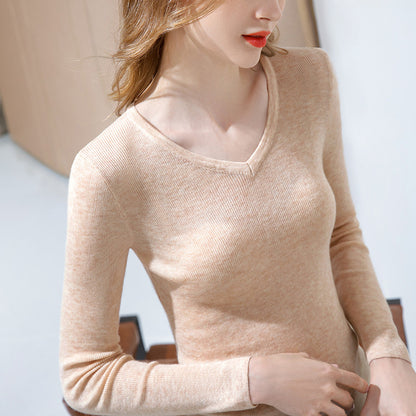 Long-sleeved v-neck bottoming sweater