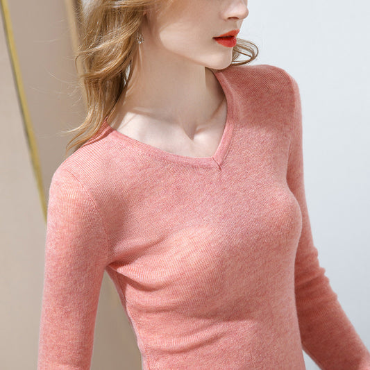 Long-sleeved v-neck bottoming sweater