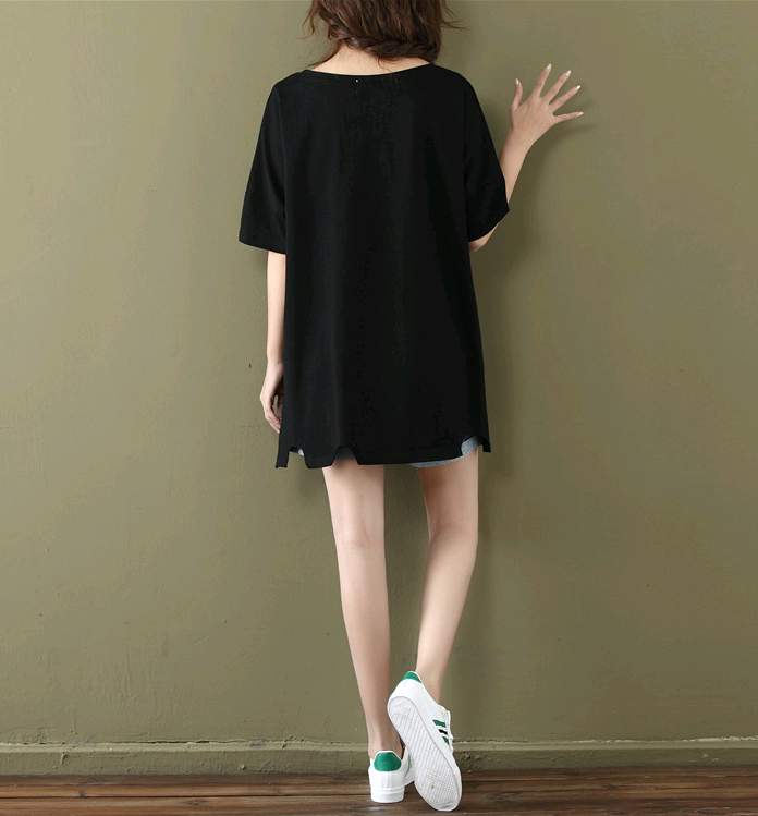 summer new student jacket t-shirt large size loose long cotton short-sleeved T-shirt female