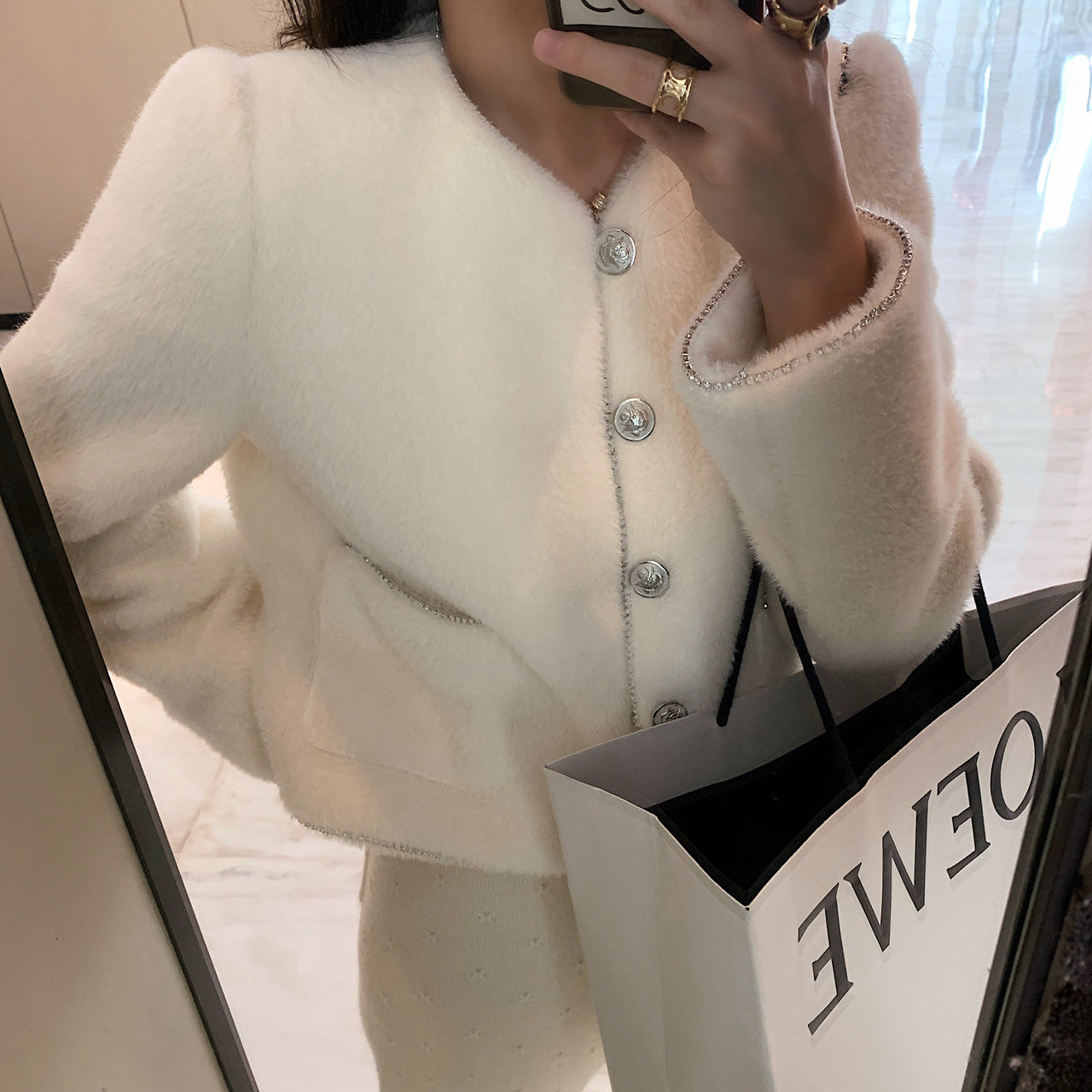 Manteau court en velours de vison blanc pour femme, automne et hiver