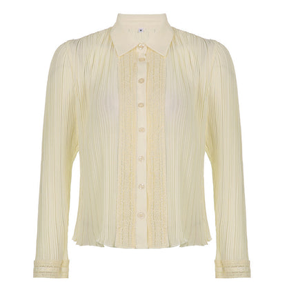 Women's Fashion Chiffon Lace Stitching Lapel Shirt