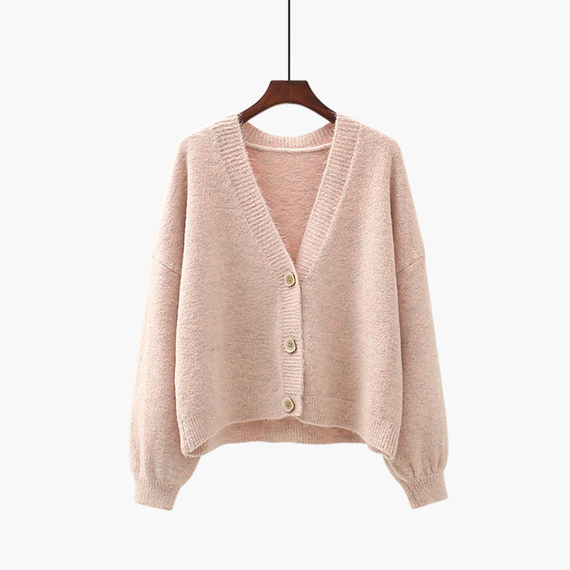 Lantern sleeve V-neck cardigan sweater