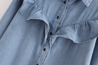 Ruffled denim shirt