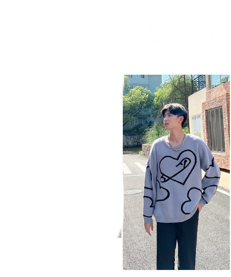 Male And Female Cute Heart Round Neck Sweater